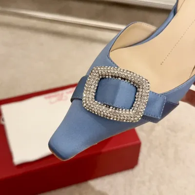 Roger Vivier Viv'Canard Pumps High Heels In Red/Black/Blue/Purple Satin With Crystal Buckle (Heel Height 5.5cm)