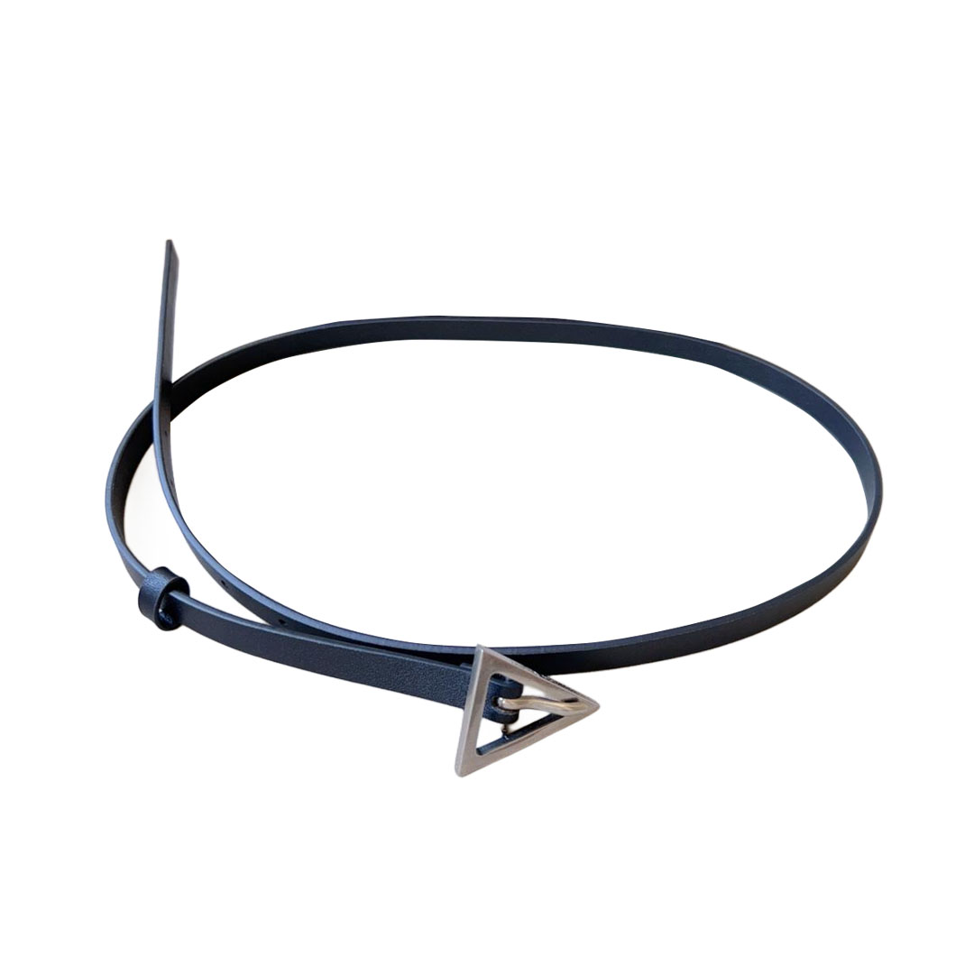 Cinto Feminino Bottega Veneta com Fivela Triangular em Couro Bezerro Preto/Verde/Café e Ferragens Douradas/Prateadas 13mm