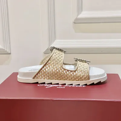 Roger Vivier Slidy Viv' Mules Sandals In Woven Fabric With Crystal Buckle