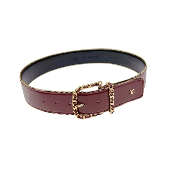 Chanel Women's Chain Buckle Belt In Red/Burgundy Calfskin With Gold Hardware 20mm/50mm - Image 3