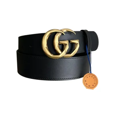 Gucci Men's Double G Buckle Belt In Black Calfskin With Gold Hardware 40mm
