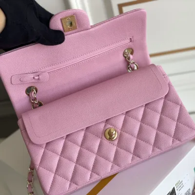 Chanel CF Pink / Green Quilted Caviar Leather Crossbody Bags