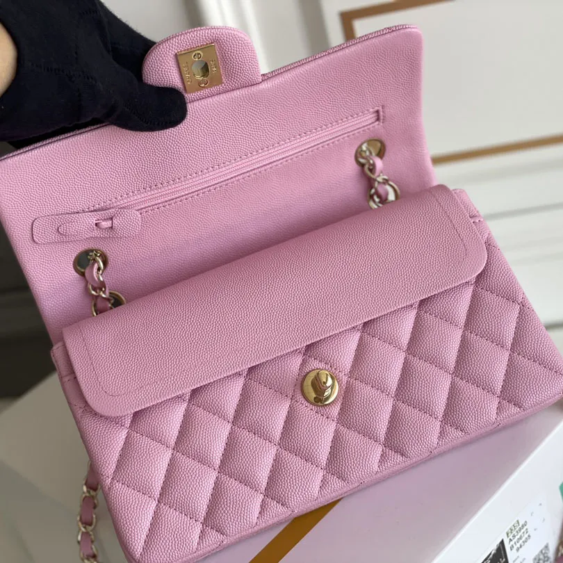 Chanel CF Pink / Green Quilted Caviar Leather Crossbody Bags