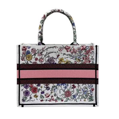 Dior Medium Book Tote White Multicolor Florilegio Embroidery
