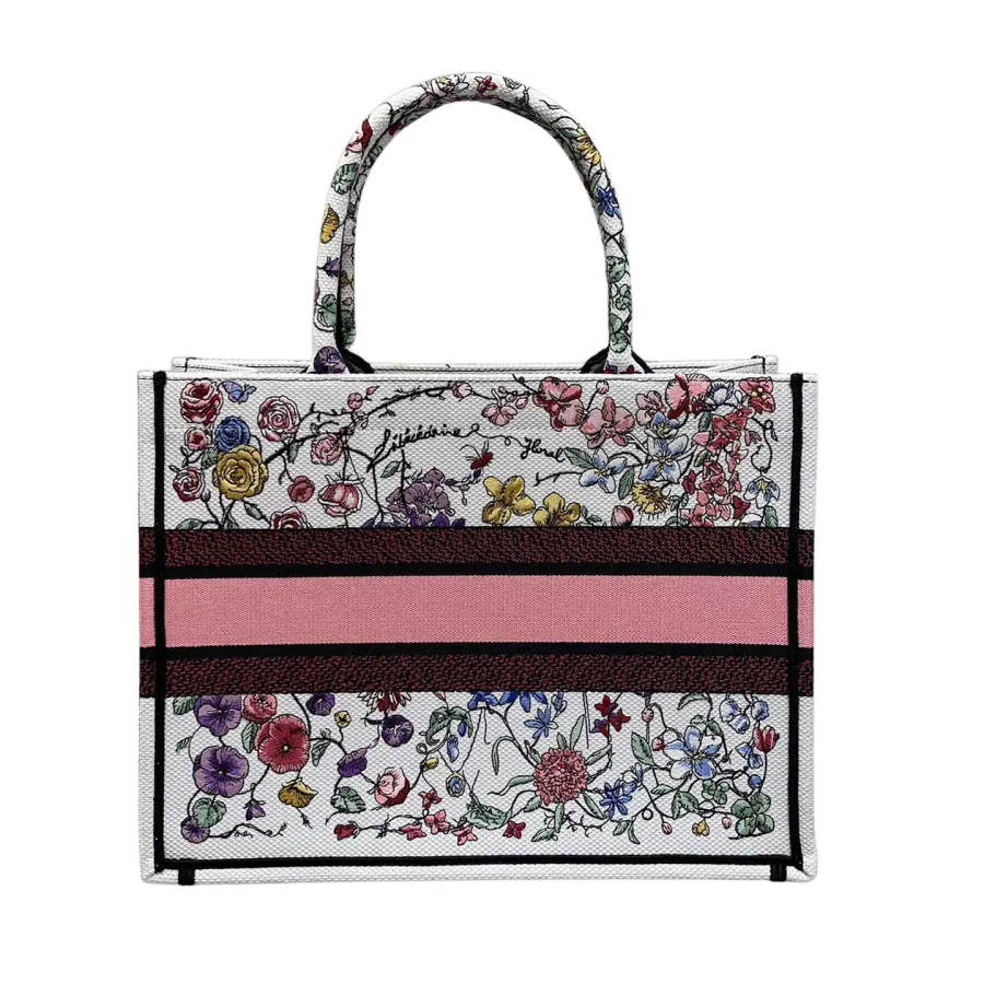 Dior Medium Book Tote White Multicolor Florilegio Embroidery