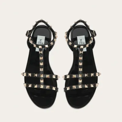 VALENTINO Black Studded flat sandals