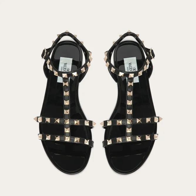 VALENTINO Black Studded flat sandals