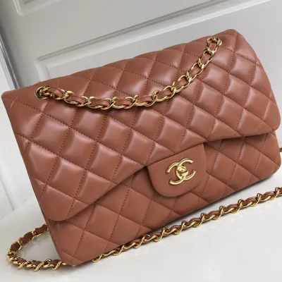 Chanel CF Caramel Colour / White Quilted Lambskin Leather Crossbody Bags