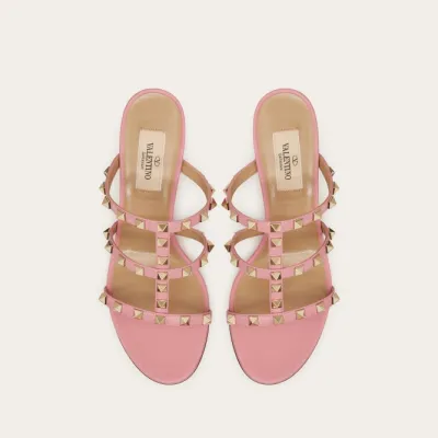 VALENTINO Pink calfskin rivet heel sandals (heel height 6cm)