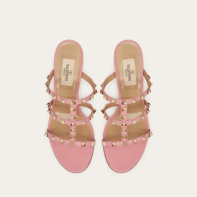VALENTINO Pink calfskin rivet heel sandals (heel height 6cm)