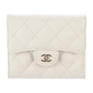 Chanel Small Compact Wallet White Quilted Leather Gold Hardware