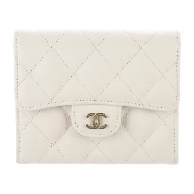 Chanel Small Compact Wallet White Quilted Leather Gold Hardware