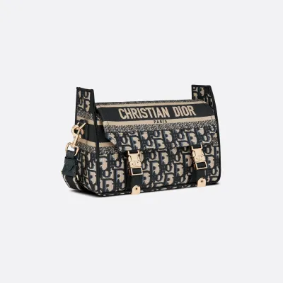Dior Small Diorcamp Bag In Blue Dior Oblique Embroidery/Blue Dior Oblique Chambray-Effect Embroidery