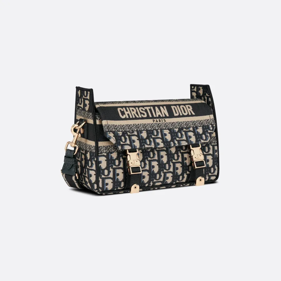 Dior Small Diorcamp Bag In Blue Dior Oblique Embroidery/Blue Dior Oblique Chambray-Effect Embroidery