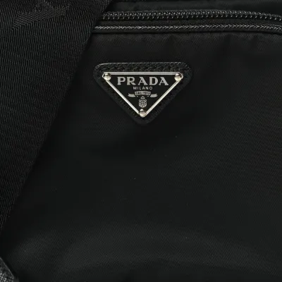 Prada Medium Brique Crossbody Messenger Bag Black Tessuto & Saffiano Leather Silver Hardware