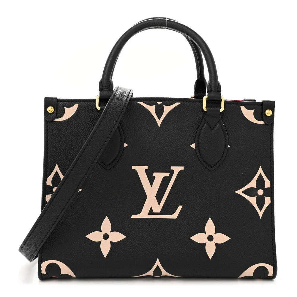 Louis Vuitton OnThego PM Preto/Bege Monograma Gigante Empreinte em Couro