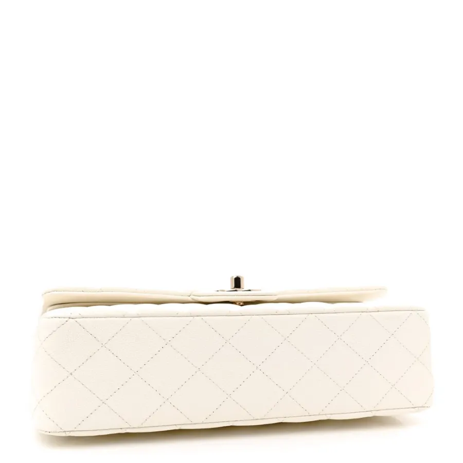 Chanel Double Flap Medium White Quilted Caviar Leather