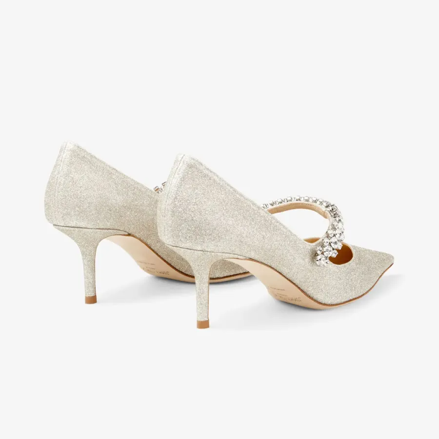 JIMMY CHOO Crystal decorated ice white gold microparticles flash powder heels