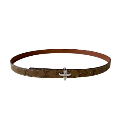 Louis Vuitton Women's Mini Flowergram Reversible Belt In Brown/Black/Pink/White Calfskin And Monogram Canvas With Gold/Silver Hardware 20mm