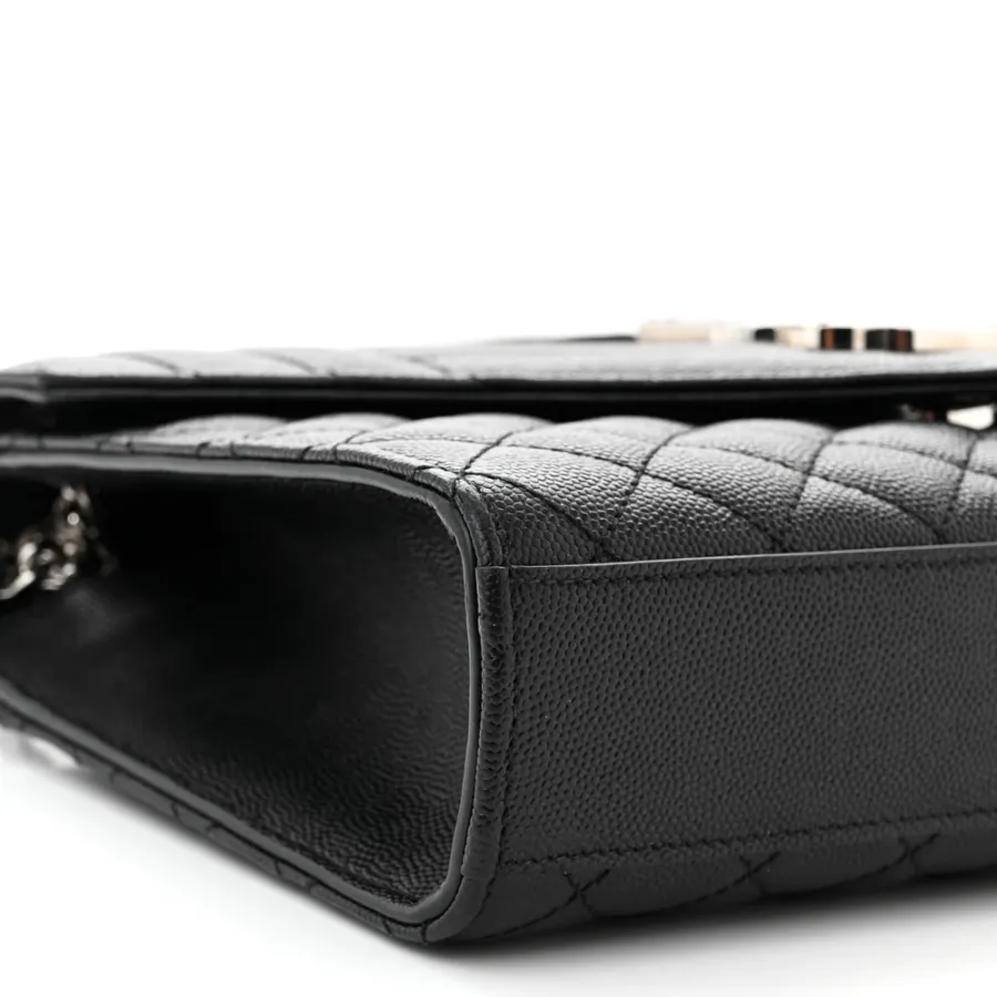 Saint Laurent Medium Satchel Black Triquilt Monogram Grain De Poudre Textured Mixed Matelasse Leather Silver Hardware