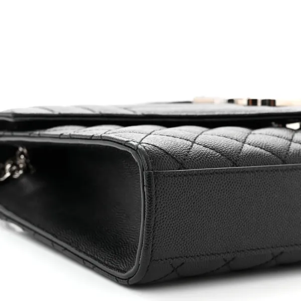 Saint Laurent Medium Satchel Black Triquilt Monogram Grain De Poudre Textured Mixed Matelasse Leather Silver Hardware - Image 4