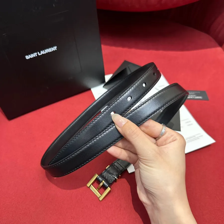 Saint Laurent Cassandre Belt In Black/White/Beige/Pink/Brown Smooth Calfskin With Gold Hardware 20mm