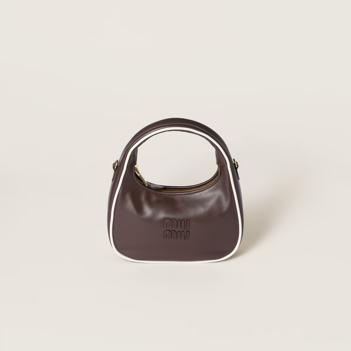 Miu Miu Wander Quilted Bolsa de Couro de Cordeiro Marrom Transversal