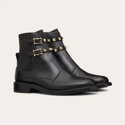 VALENTINO ROCKSTUD Calf rivet ankle boots (heel 2 cm high)
