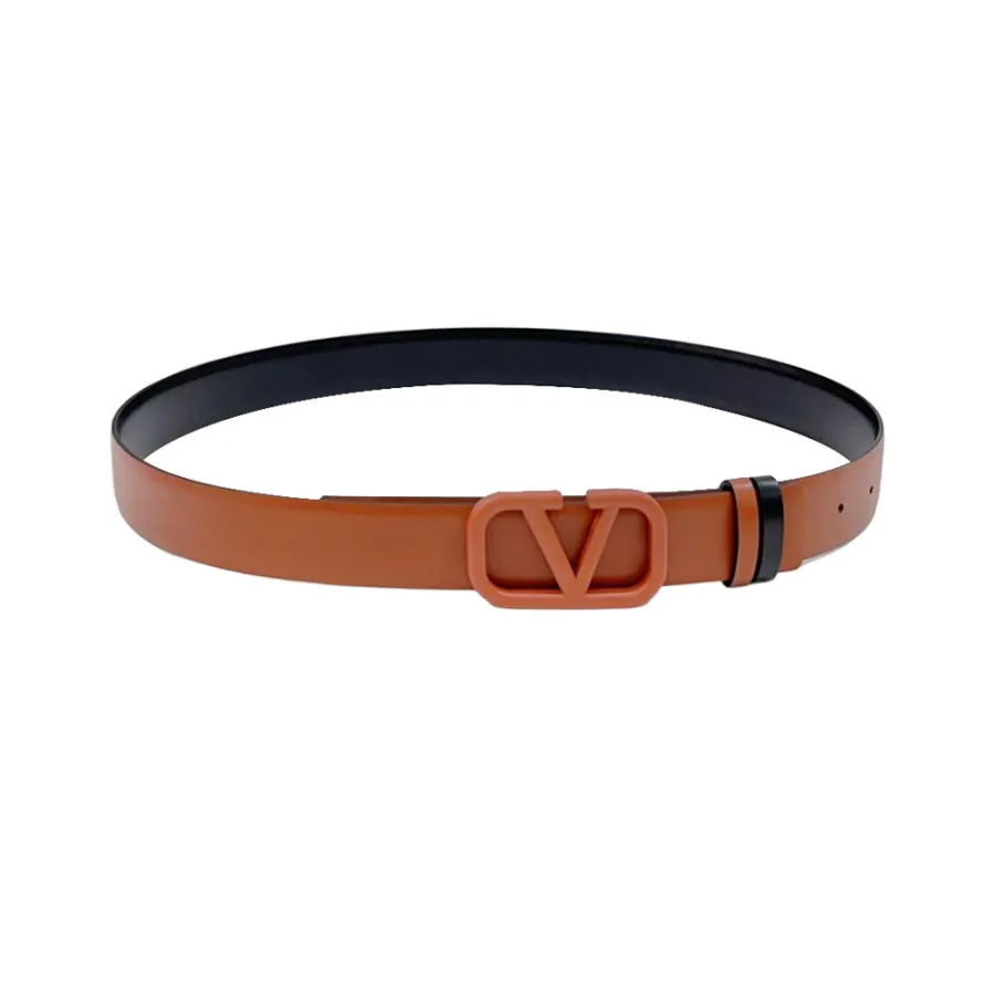 Valentino V Buckle Belt In Brown/Black/White/Nude/Red Calfskin With Brown/Black/White/Nude/Red Hardware 30mm