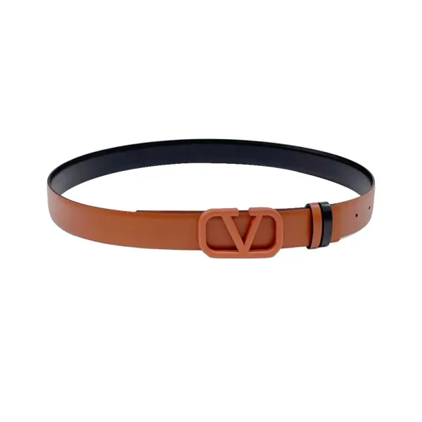 Valentino V Buckle Belt In Brown/Black/White/Nude/Red Calfskin With Brown/Black/White/Nude/Red Hardware 30mm