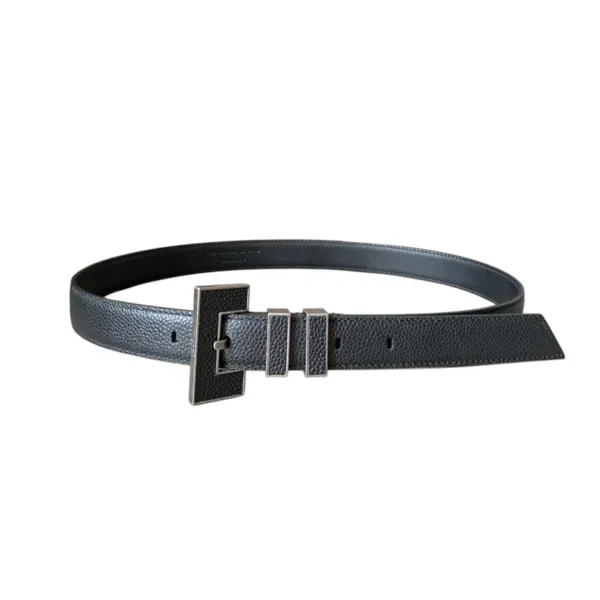 Saint Laurent Carre Rive Gauche Double-Loop Belt In Black Calfskin With Gold/Silver Hardware 25mm - Image 2