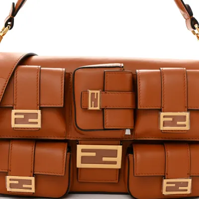 Fendi Small Baguette Brandy Shiny Nappa Leather Gold Hardware