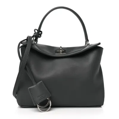 Balenciaga Mini Rodeo Top Handle Handbag Grey Natural Smooth Calfskin Leather Silver Hardware