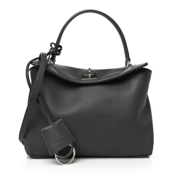 Balenciaga Mini Rodeo Top Handle Handbag Grey Natural Smooth Calfskin Leather Silver Hardware