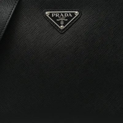 Prada Medium Travel Brique Crossbody Bag Black Saffiano Leather Silver Hardware