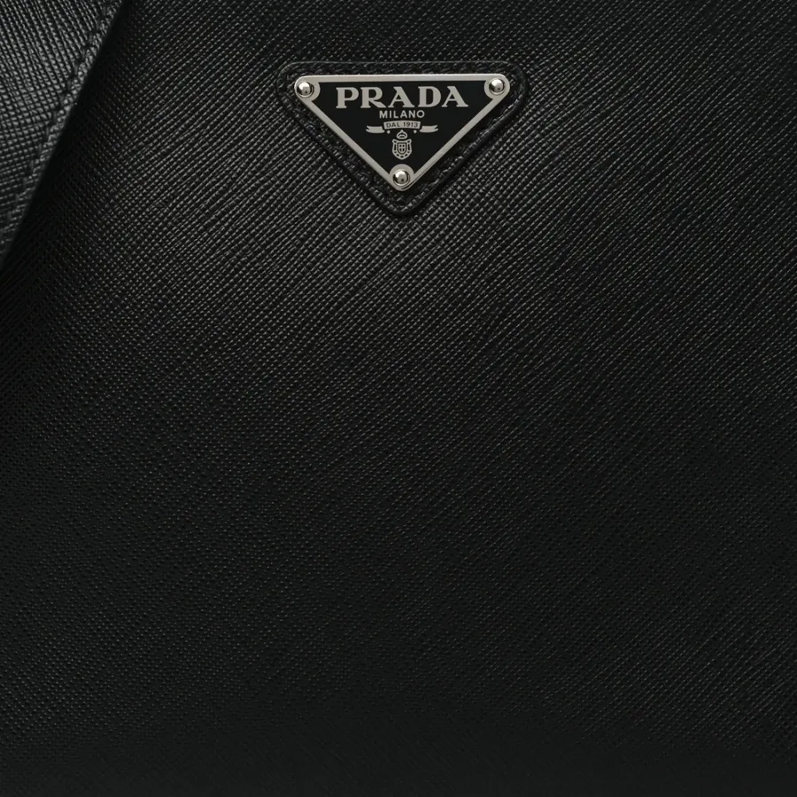 Prada Medium Travel Brique Crossbody Bag Black Saffiano Leather Silver Hardware