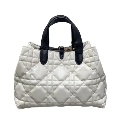 Dior Medium Dior Toujours Bag In White And Black Macrocannage Calfskin With Light Gold Hardware