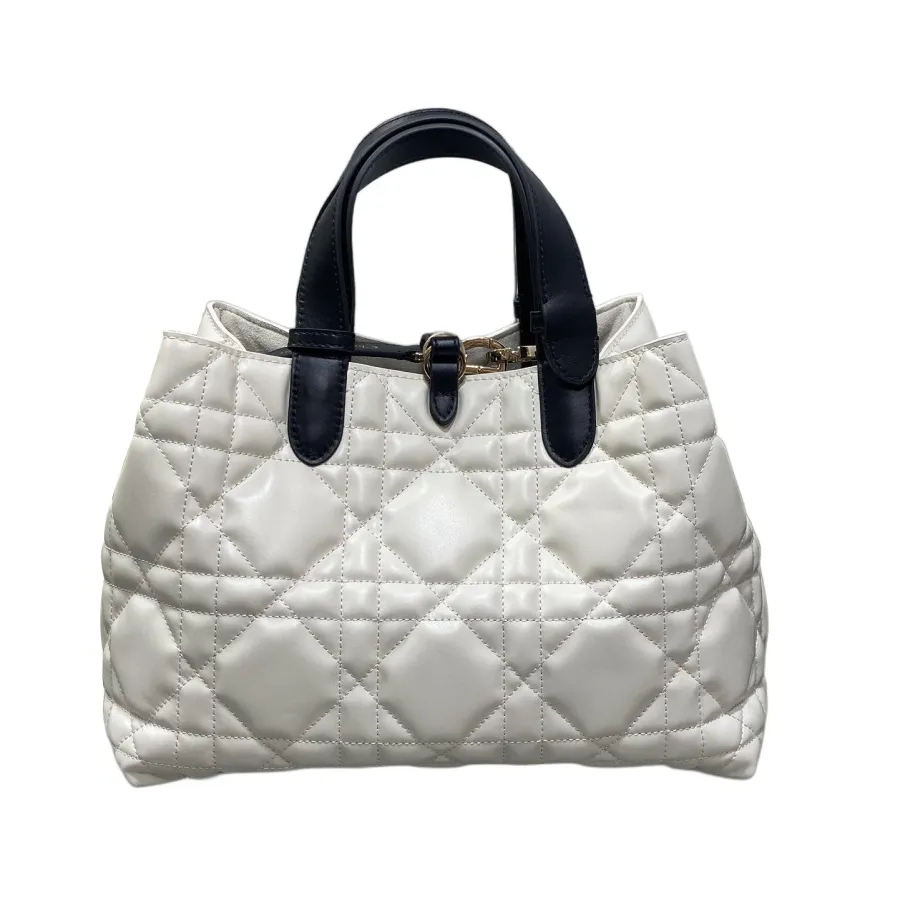 Dior Medium Dior Toujours Bag In White And Black Macrocannage Calfskin With Light Gold Hardware
