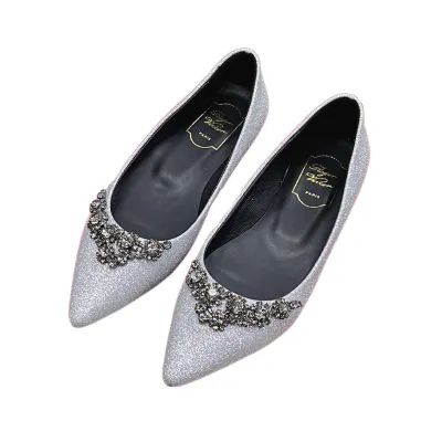 Roger Vivier Efflorescence Ballerinas In Red/Silver Satin With Crystal Flowers Buckle (Heel Height 1cm)