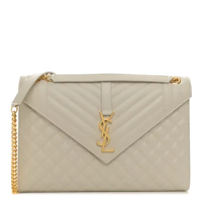 Saint Laurent Large Satchel Crema Soft Triquilt Monogram Grain De Poudre Textured Mixed Matelasse Leather Silver Hardware