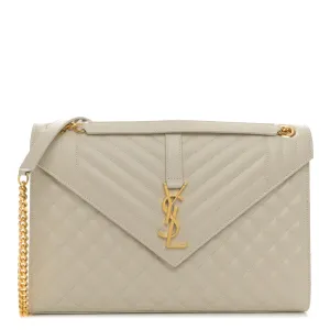 Saint Laurent Large Satchel Crema Soft Triquilt Monogram Grain De Poudre Textured Mixed Matelasse Leather Silver Hardware