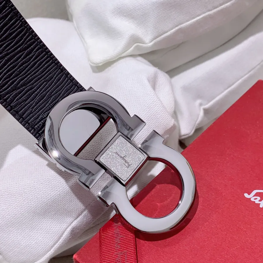 Ferragamo Men's Double Gancini Buckle Reversible Belt In Black/Brown Calfskin With Gold/Silver Hardware 35mm