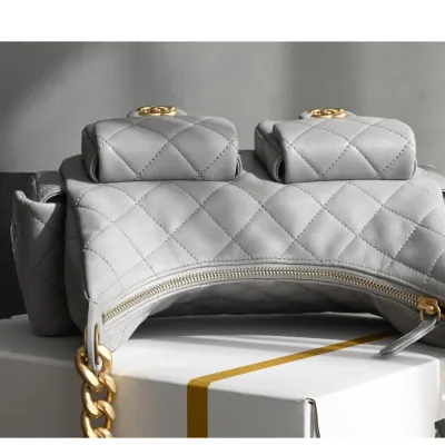 Chanel Quilted Lambskin Leather Grey /Black Shoulder Bags