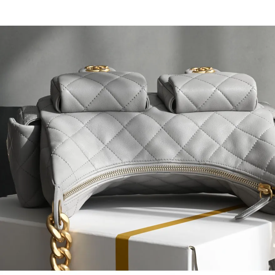 Chanel Quilted Lambskin Leather Grey /Black Shoulder Bags