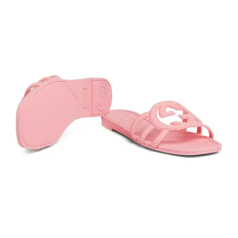 Gucci square head pink flat bottom slippers