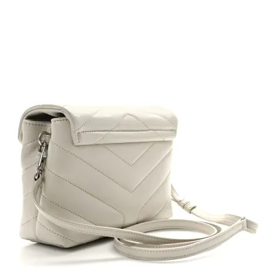 Saint Laurent Mini Loulou Crossbody Bag Crema Soft Y-Quilted Monogram Calfskin Leather Silver Hardware