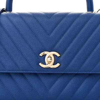 Designer Coco Handle Handbag – Small Blue Chevron