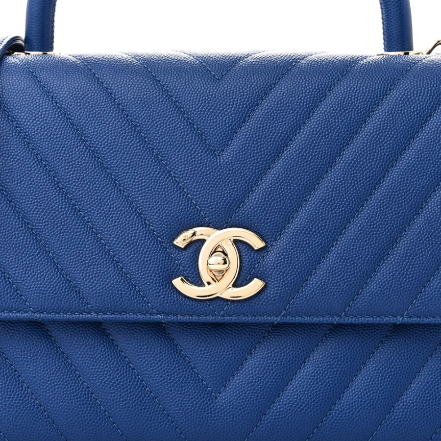 Designer Coco Handle Handbag – Small Blue Chevron