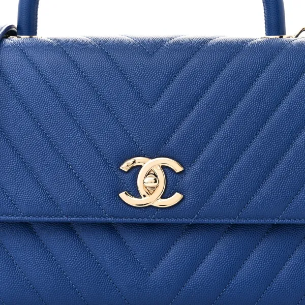 Designer Coco Handle Handbag – Small Blue Chevron - Image 8