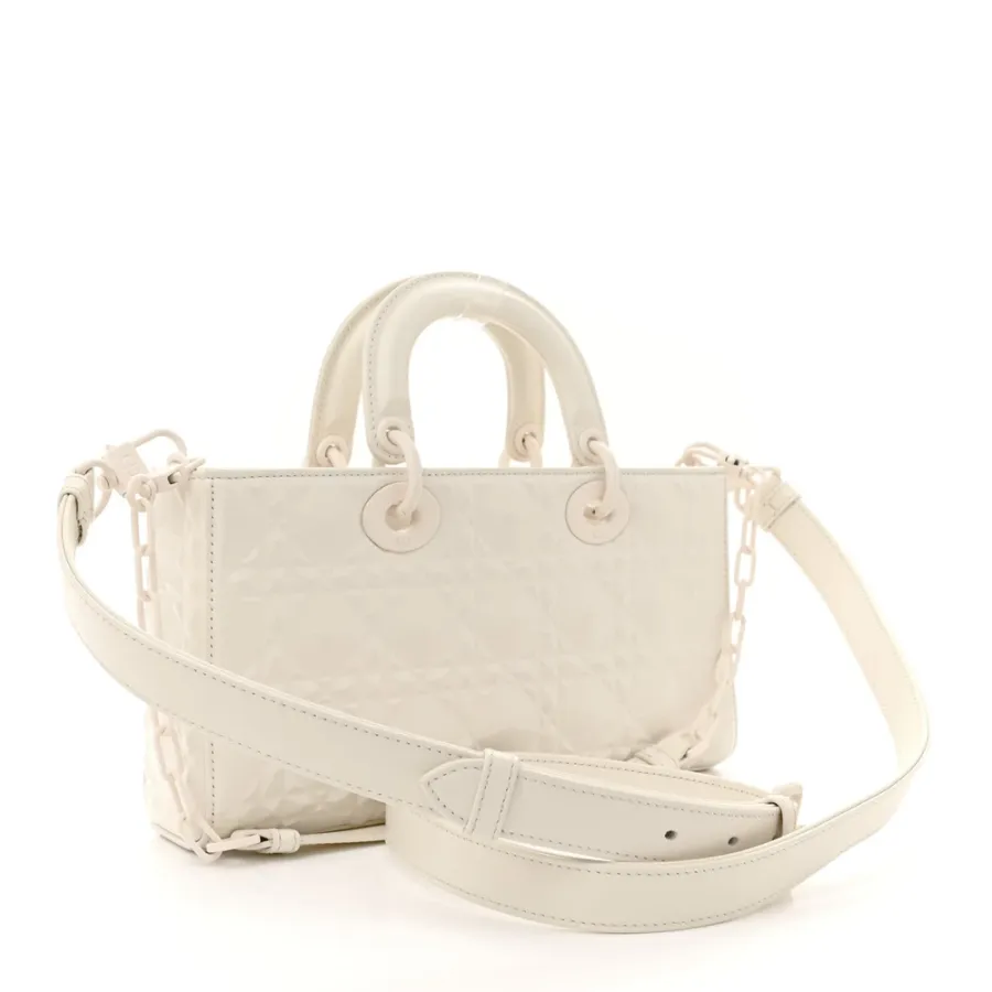 Dior Medium Lady D-Joy Latte Diamond Cannage Calfskin Leather Matte White Hardware